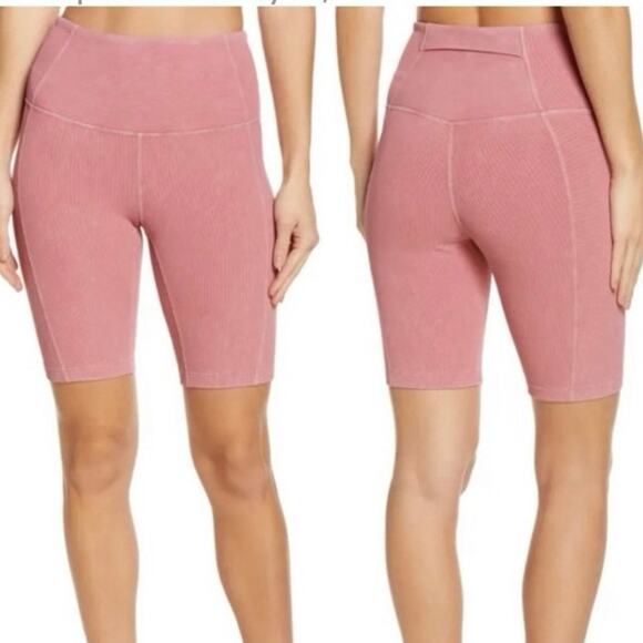 Zella NEW Pink Snow Wash Ribbed Bike Shorts‎ Medium - Picture 2 of 10